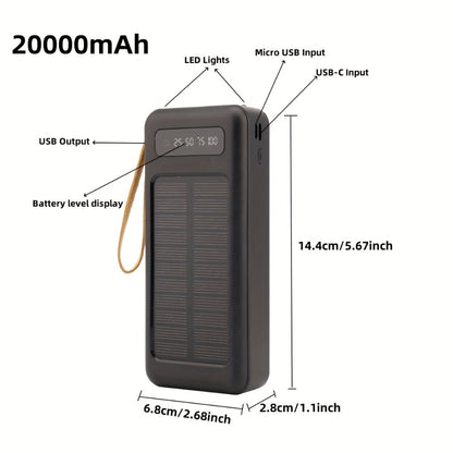 Solar Power Bank with Built-in 4 Cables LED Flashlight 15W Fast Charging Digital Display Dual USB USB-C Portable Charger 10000mAh 20000mAh 30000mAh for iPhone Android Camping Hiking