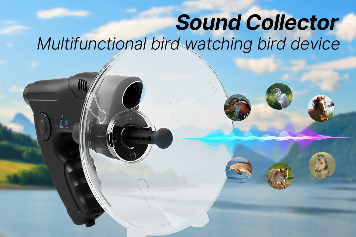 Bionic Ear Monocular Bird Listening Device 8x Magnification, ProSound Digital Sound Amplifier, Long Range 1200M, Noise Cancellation, for Bird Watching Hunting Nature Observation, Halloween Christmas Gift