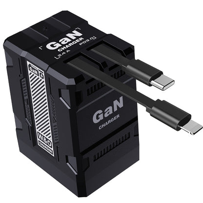 GaN Wall Charger 120W Fast with Retractable Built-In Cable & Foldable Plug – Compact Portable Travel USB-C Adapter for iPhone 17 16 15 14 Pro Max, Samsung Galaxy Ultra, Android Devices, 6 Colors