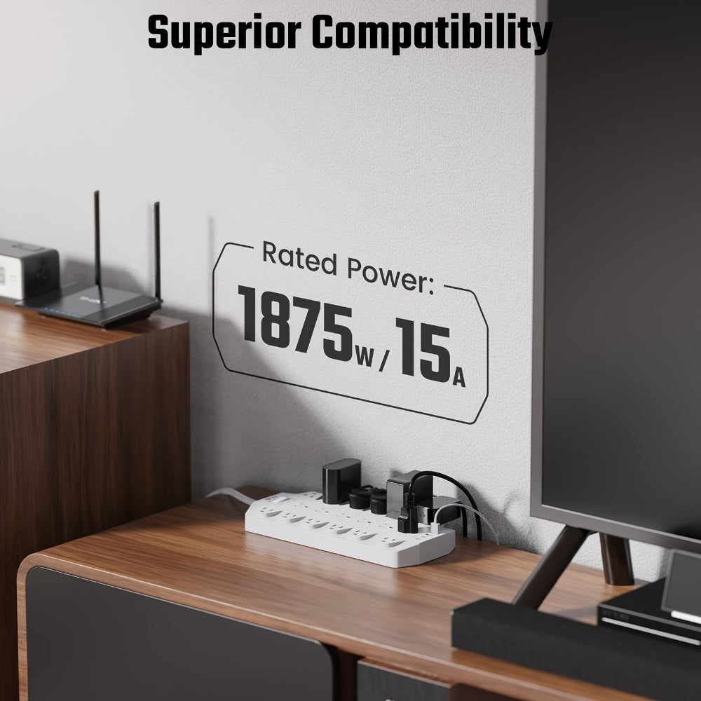 45W USB-C PD Power Strip Surge Protector 26-in-1, 22 AC Outlets & 4 USB Ports (2 USB-C 45W + 2 USB-A), 2100J, Flat Plug Wall Mountable, 15A Heavy Duty Extension Cord for Home Office Dorm – Multiple Outlet Sizes