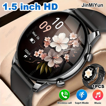 Remote Photo Capture Smartwatch 1.5 Inch Full Touch Screen Wireless Calling Music Playback Multiple Sport Modes Heart Rate Blood Oxygen Sleep Activity Tracker Message Alerts Outdoor Fitness Watch Men Women Black Silver Gold Pink
