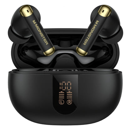 Monster Wireless Earbuds Stereo Sport Earphones Noise Canceling Condenser Mic LED Display Built-in Microphone Clear Calls Bluetooth for Sports Gym Running Black