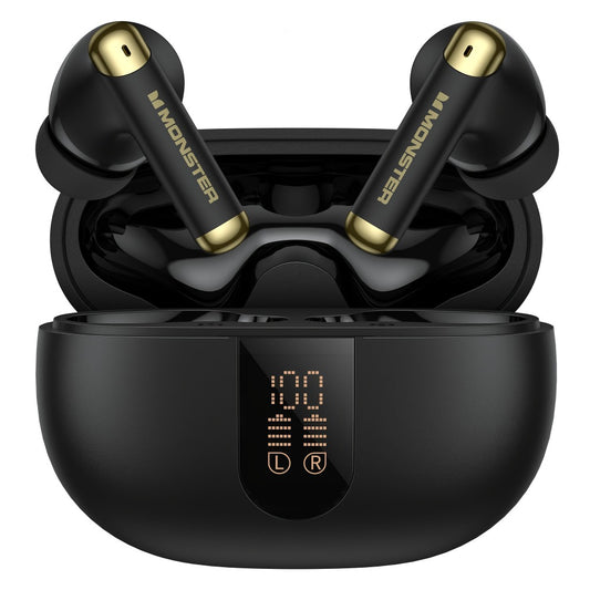 Monster Wireless Earbuds Stereo Sport Earphones Noise Canceling Condenser Mic LED Display Built-in Microphone Clear Calls Bluetooth for Sports Gym Running Black