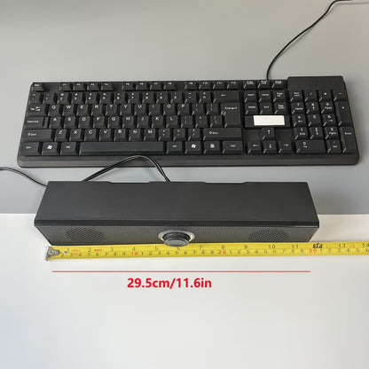 USB Wired Desktop Speaker Bar with 4D Audio Effect & Blue LED - Anti-Magnetic Stereo Sound, 3.5mm AUX Input, Independent Volume Control, for PC Laptop Computer Home Office