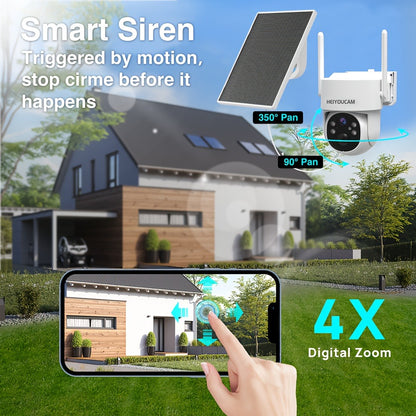 Solar PTZ Security Camera Outdoor 4K Wireless – 360° Pan Tilt Zoom, PIR Motion Detection Alarm, Full Color Night Vision, Two-Way Audio, SD & Cloud Storage, Easy Install WiFi Camera