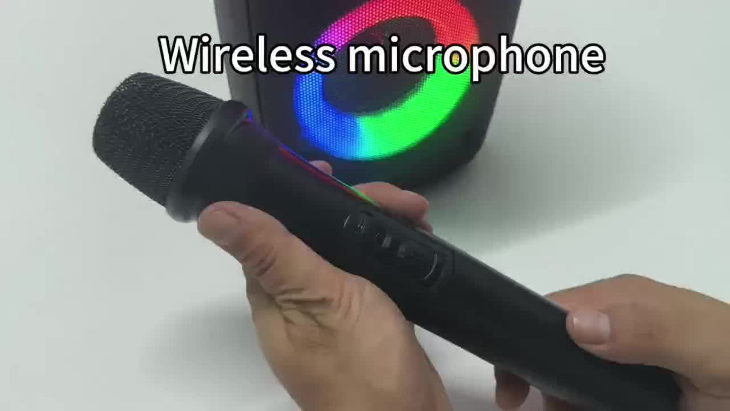 Karaoke Machine with LED Lights Bluetooth Speaker PA System – Portable Adult Singing Speaker with Wired Microphone or Wired + Wireless Mic, Supports TF Card, USB, AUX Input, TWS Connection