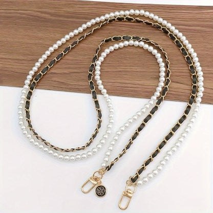 Pearl Double Chain Phone Strap Crossbody Wristband Lanyard for Women Girls – Faux Pearl Leather Clip-On Hanging Chain Strap for iPhone Samsung Android Smartphones – Aesthetic Y2K Fashion Accessory Black White