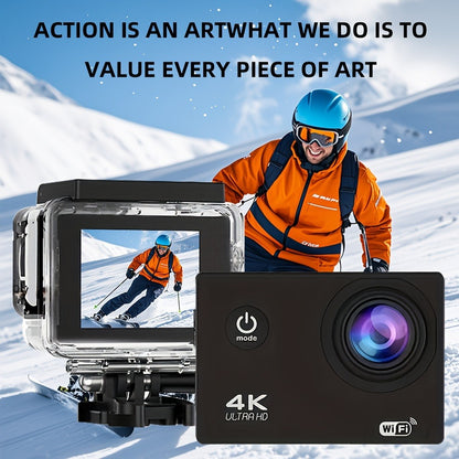 WiFi Action Camera 4K with Remote Control Kit & 32GB Card – 170° Ultra-Wide Angle, 2" Display, Auto Focus, Waterproof Case for Outdoor Sports, Vlogging, Travel & Father's Day Gift
