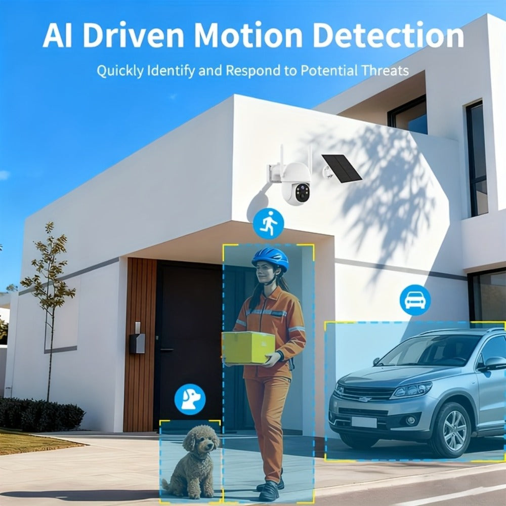 Solar Outdoor Security Camera 2 Pack with AI Human Detection – IP54 Waterproof, HD Color Night Vision, Two-Way Audio, Wireless WiFi, Wire-Free Home Surveillance System