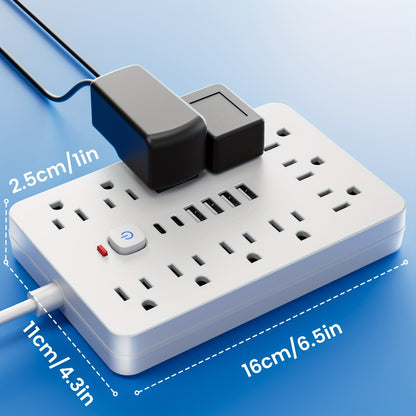 17-in-1 Flat Plug Power Strip with Surge Protector – 11 Spacious AC Outlets & 6 USB Ports (2 USB-C), Overload Protection, Space-Saving Design for Home Office Desk Dorm
