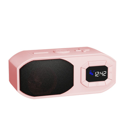 Bluetooth Speaker with Digital Alarm Clock, Fixed-Time Alarm, HD Sound, TWS Stereo Pairing, USB TF Card AUX Input, Type-C Rechargeable, Non-Slip Base, Wireless Bedside Speaker for Home Bedroom Dorm Camping