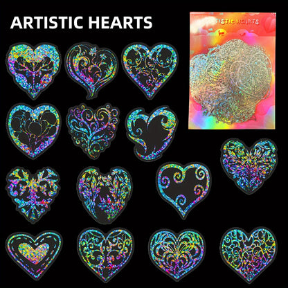 Holographic Heart Stickers 50pcs Laser Sparkling Love Decals for Laptop Phone Water Bottle Guitar Car Luggage – Party Favor Valentine DIY Scrapbook Gift Pack