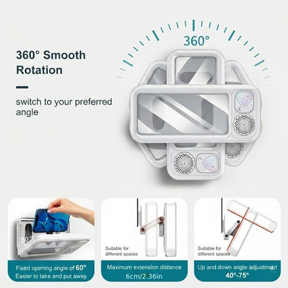Shower Phone Holder with Bluetooth Speaker Built-In, 360-Degree Rotation Waterproof Mount, Universal Fit for All Phones, Hands-Free Music & Calls, Suction Cup Adheres to Any Surface – Bathroom Shower Caddy Accessory