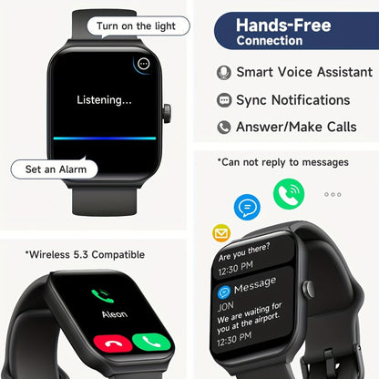 Alexa Built-in Smartwatch 1.95 Inch 360p Large Screen 100+ Sport Modes Wireless Calling Step Counter Sleep Tracker Health Monitoring USB Rechargeable Wristband Compatible with Android iPhone – Black