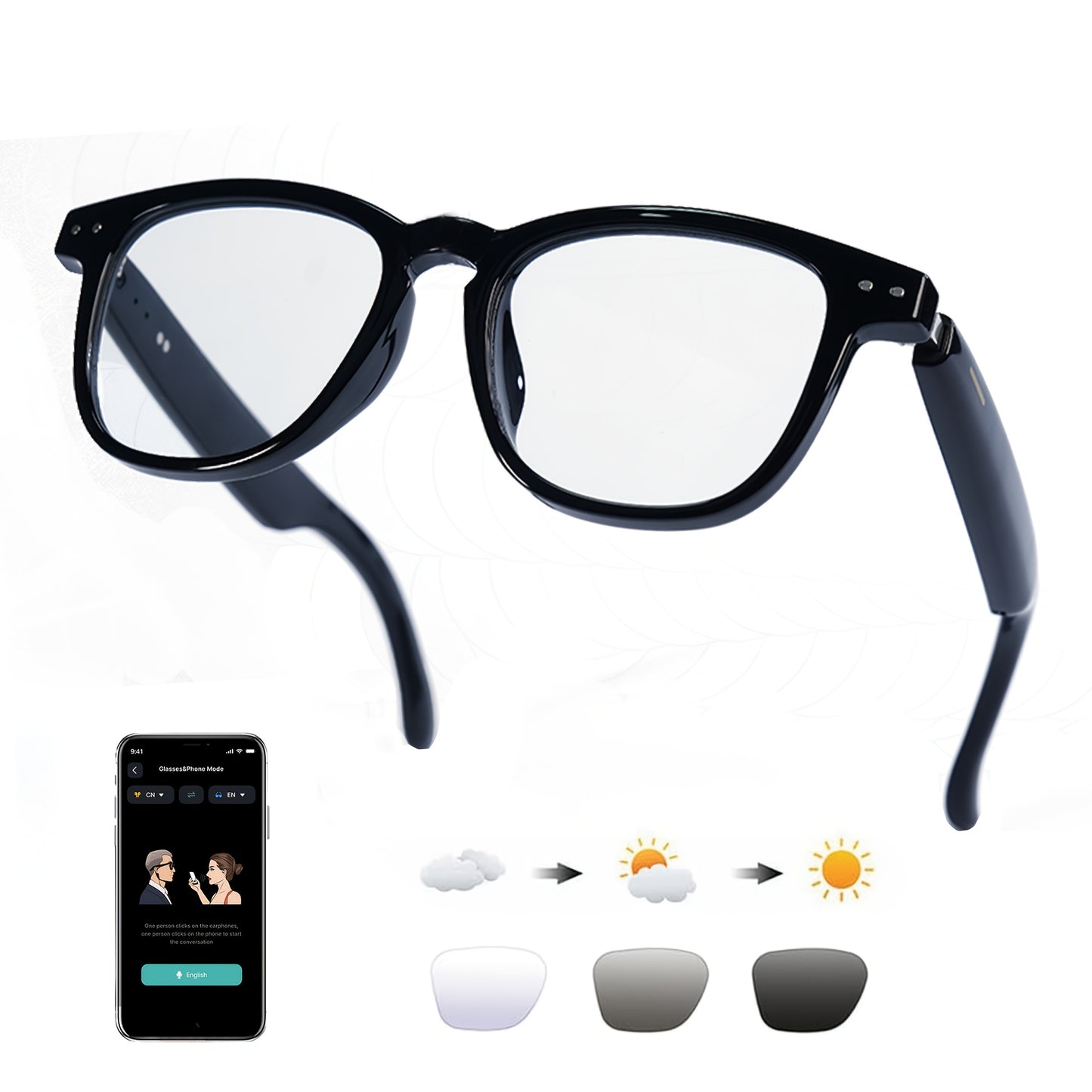 AI Smart Glasses with Real-Time Translation for 160+ Languages, ChatGPT Voice Assistant, HD Calls & Hi-Fi Music – Open-Ear Audio Glasses for Men & Women
