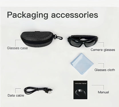 4K Camera Glasses UHD Sports Action Cam - 2-Hour Recording, Body Camera Wearable, Bike Running Cycling Recorder, Meeting Minutes, 3840x2160P 30fps, Optional 64GB, Models A31 A33 S36