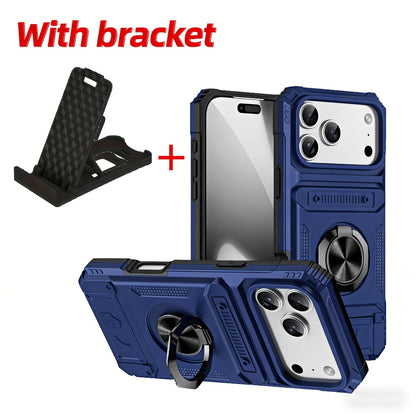 iPhone Card Slot Shockproof Case with Ring Holder & Kickstand – Wallet Phone Cover for iPhone 17 17 Air 17 Pro Max 16 15 14 13 12 11 Pro Max Plus Mini | Heavy Duty Drop Protection