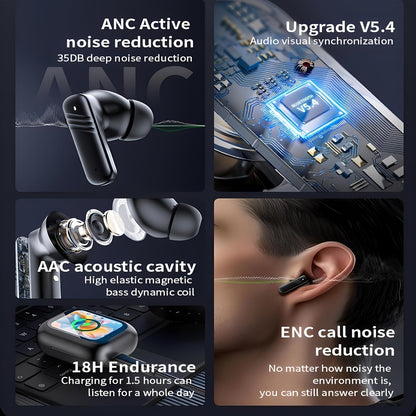 LED Touchscreen Wireless Earbuds Bluetooth 5.4, ANC/ENC Noise Cancelling, 48H Playtime, Touch Screen Control, LED Display Charging Case, True Wireless Earphones for Work Sport Travel