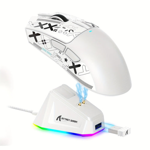 ATTACK SHARK X11 Lightweight Wireless Gaming Mouse with RGB Charging Dock – Tri-Mode 2.4G/USB-C, PAW3311 Sensor, 5 Programmable Buttons for PC & Mac | Black, White & Red