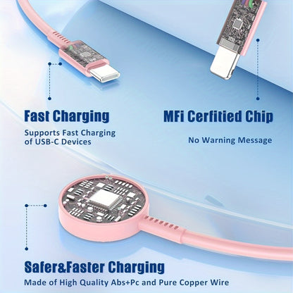 3-in-1 Charger Cable Apple Watch iPhone 6ft USB-C Multi Charging Compatible Series 10 9 8 7 6 5 4 3 Ultra 2 SE iPhone 15 14 13 – Travel Charger White Pink 2-Pack
