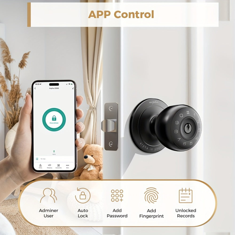 Arpha Smart Deadbolt Lock with Fingerprint Keypad & App Control - 4-in-1 Keyless Entry Door Lock, Auto-Lock, Passage & Privacy Mode, 50 Fingerprints & Codes, Zinc Alloy, Easy DIY Install
