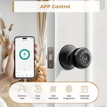 Arpha Smart Deadbolt Lock with Fingerprint Keypad & App Control - 4-in-1 Keyless Entry Door Lock, Auto-Lock, Passage & Privacy Mode, 50 Fingerprints & Codes, Zinc Alloy, Easy DIY Install