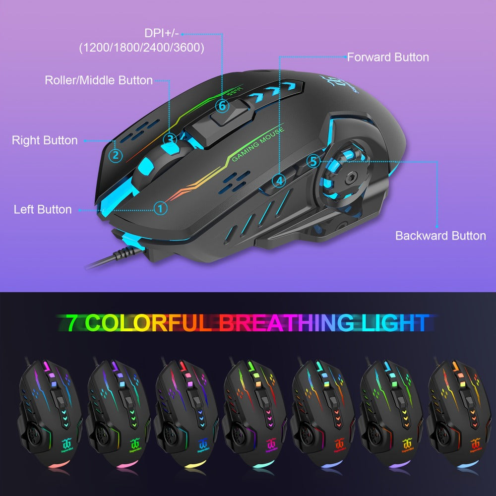 Gaming Keyboard and Mouse Combo 4-in-1 Wired Gaming Set with Headset Mouse Pad for PC Xbox PS4 Desktop Laptop RGB Bundle All-in-One Gaming Peripheral Kit for Beginners Black