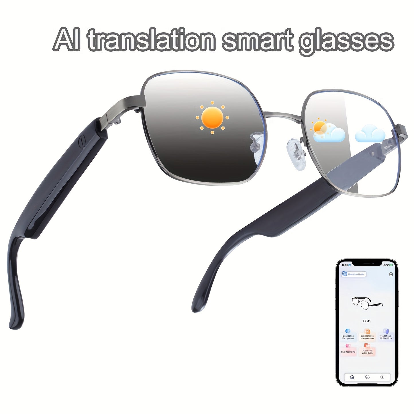ChatGPT AI Translation Glasses with 160-Language Real-Time Translation, Photochromic Lenses, HiFi Audio & HD Calls – 19 Frame Styles, Unisex Smart Eyewear for Travel & Business