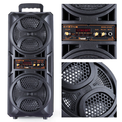 Portable Karaoke Bluetooth Speaker with Wheels & Microphone – Party DJ Sound System Dual 6.5" Woofer LED Lights FM AUX TF USB TWS Rechargeable Outdoor Speaker