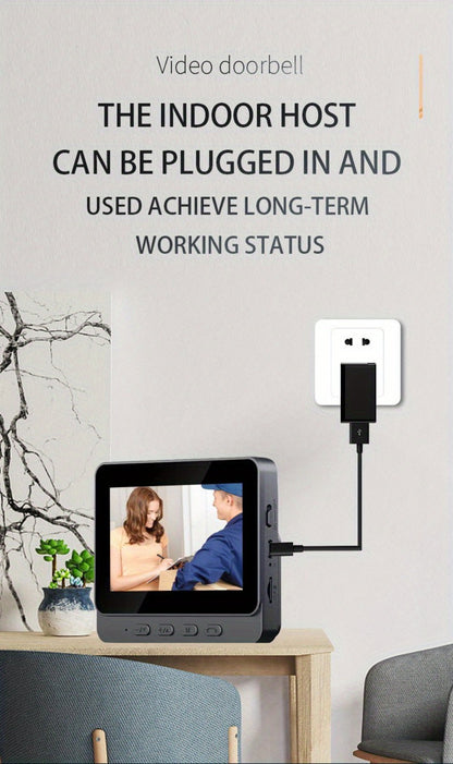 1296P Video Doorbell with 4.3" Indoor Monitor & Local SD Storage - No WiFi No App Required, Two-Way Audio, IR Night Vision, 1200mAh 2-Month Battery, 120° Wide Angle, One-Key Pairing, Black