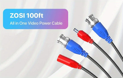 CCTV BNC Cable 4-Pack 100ft 30M, ZOSI Video Power 2-in-1 Security Camera Cable with BNC Connector and DC Plug, 100% Pure Copper, Plug and Play for DVR Security Surveillance System, Black