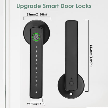 Aluminum Alloy Smart Door Handle Lock 4-in-1 with Fingerprint, Password, App & Key, Left & Right Hand Compatible, Heavy-Duty Keyless Entry Electronic Handle for Apartment Hotel Bedroom Interior Door