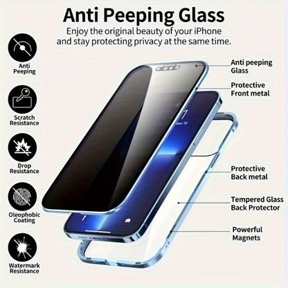 Double-Sided Glass iPhone Case with Stand 2-Piece Set Magnetic 360 Metal Frame Privacy Safety Lock Lens Protection for iPhone 16 Pro Max 16 Pro 16 Plus 16 15 Pro Max 14 Pro Max