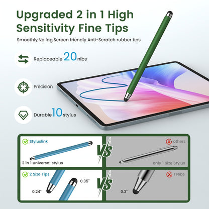 Universal Stylus Pen 10 Pack with 20 Replacement Tips, 2-in-1 Touch Screen Stylus for iPad iPhone Android Samsung Galaxy Tablets Laptops Chromebook, Student Teacher Gift Idea