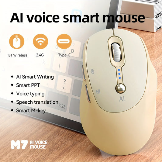 AI Voice Input Wireless Mouse with Real-Time Translation & Auto Writing – PPT Assistant, Dual Mode Bluetooth + 2.4G Rechargeable Smart Mouse with Battery Indicator for Laptop, Tablet, PC & Mac | Smart Office & Study Tool