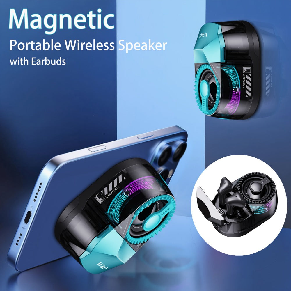 5-in-1 Wireless Bluetooth Speaker with Phone Holder & Earbuds, HD Stereo Sound, Colorful Ambient RGB Light, Universal Tablet & Phone Stand, Wireless Earbuds Included, Ideal for Work Travel Home Office