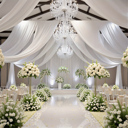 6-Pack Chiffon Ceiling Drapes for Wedding 63x118in - Sheer Polyester Backdrop Curtains with Rod Pockets for Wedding Arch, Party Stage, Photography, Ceremony & Event Decoration Swag