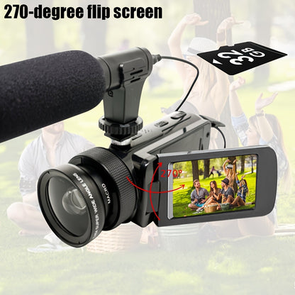 Digital Video Camera HD 1080P with Flip Screen & External Microphone – 16MP 16X Zoom Compact Camcorder for Family, Travel, Vlogging, YouTube & Beginners with 32GB Card
