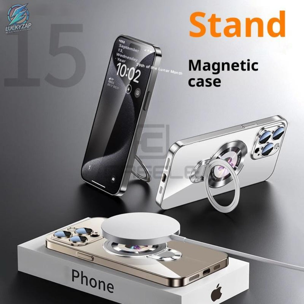 Magnetic iPhone Case Electroplated PC Shockproof Clear Back U-Shield Kickstand Lens Protector for iPhone 17 Pro Max 17 Pro 17 Air 17 16 15 14 13 12 11 Series – 5 Colors MagSafe Compatible
