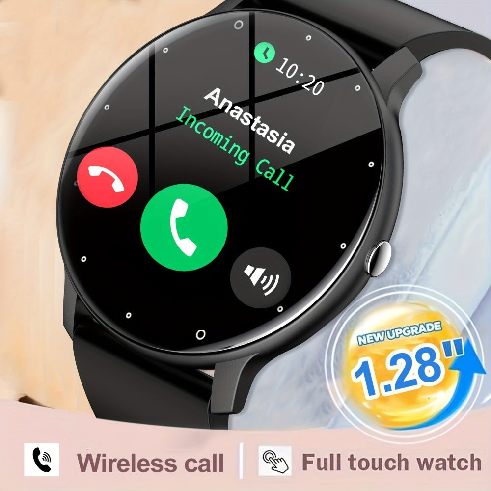 Wireless Charging Round Smartwatch for Women Men 230mAh Battery Multi Sport Mode Call SMS Notification Custom Wallpaper Silicone Strap Compatible with iPhone Android – Black Pink Gold