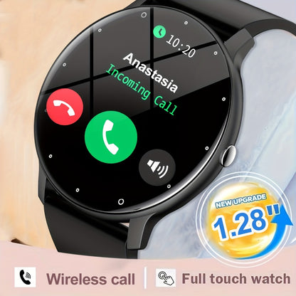 Wireless Charging Round Smartwatch for Women Men 230mAh Battery Multi Sport Mode Call SMS Notification Custom Wallpaper Silicone Strap Compatible with iPhone Android – Black Pink Gold
