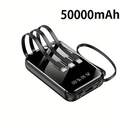 Built-in Cables Flashlight 50000mAh Power Bank Portable Charger, Fast Charging LED Display Emergency Battery Pack for iPhone Android Outdoor Travel Camping Hiking – Black Purple Available