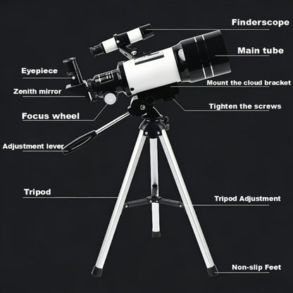 Astronomical Telescope 150x Magnification 70mm Aperture with Tripod Phone Adapter for Moon Star Night Sky Viewing Outdoor Nature Observation Portable Educational STEM Gift for Kids Adults Space Science