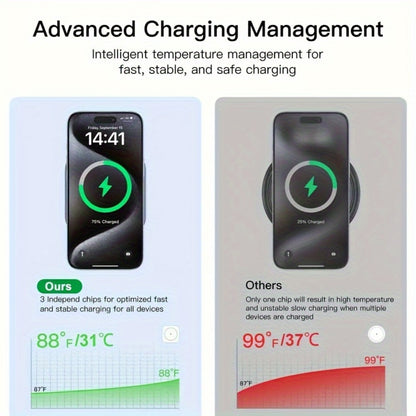 Foldable Travel 3-in-1 Wireless Charging Station 15W – Fast Charge for iPhone 17 16 15 14 13 12 Pro Max Plus, Apple Watch Ultra Series 9 8 7 6 5 4 3 2 1 SE & AirPods 4 3 2 Pro | Portable Black Charger