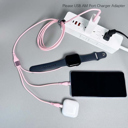 3 in 1 Charging Cable 6FT Nylon Braided USB-A to Lightning + Type-C + iWatch Magnetic Charger, Fast Charging for iPhone iPad AirPods Apple Watch Series 9 8 7 Ultra – Pink Multi Charging Cord