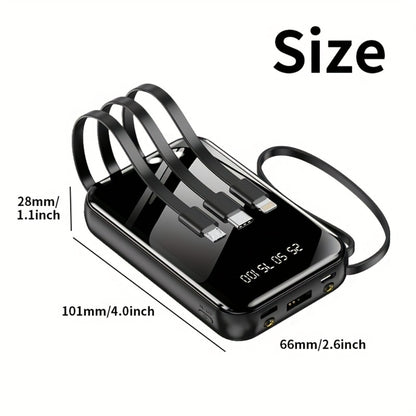 3-in-1 Built-in Cables Power Bank 50000mAh Portable Charger with Smart Digital Display Flashlight Apple Lightning Type-C USB Safe Lithium Battery Pack Outdoor Emergency Travel Gift