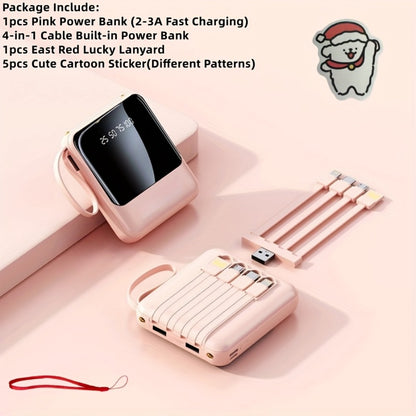 10000mAh Power Bank Built-in 4-in-1 Cable 22.5W Super Fast Charging Slim Mini Portable Charger for iPhone Android Samsung – Compact Travel Battery Pack USB-C Micro Lightning