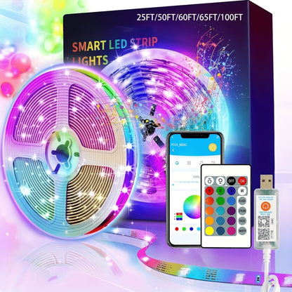 IR Remote LED Strip Lights with Music Sync & DIY Mode - RGB Color Changing Gradient Breathing Flashing USB Powered 25FT 50FT 60FT 65FT 100FT for Bedroom Gaming Room Party Holiday Decoration