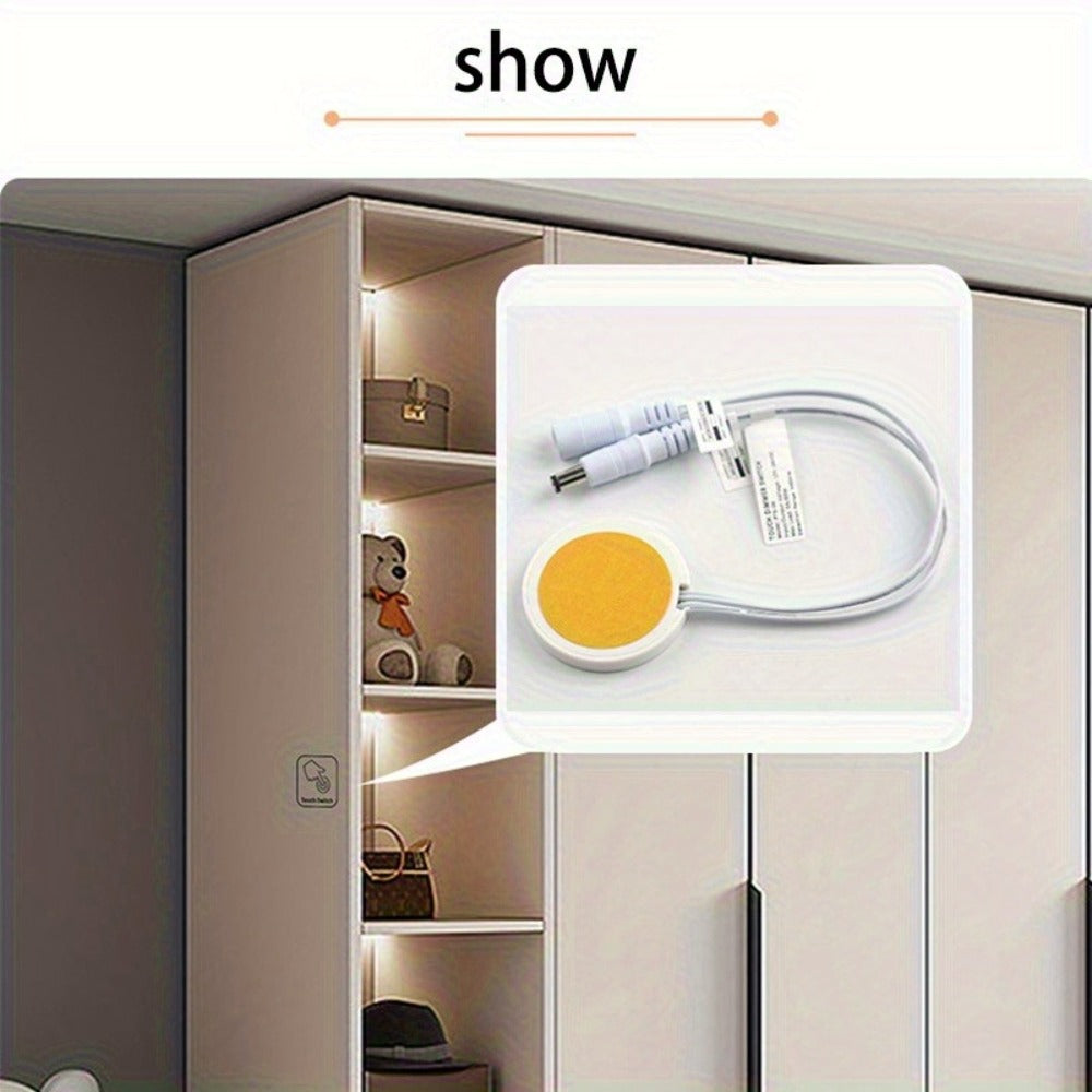 Hidden Touch Sensor LED Dimmer Switch DC 5-24V – Capacitive Touch Dimming Switch for LED Light Strip, 5A 48mm No-Drill Adhesive Mount, Works Through Wood Glass Plastic, Black & White