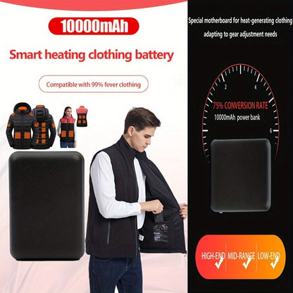 Dual USB Output Power Bank 10000mAh 5V 3A Polymer Lithium Rechargeable Battery Pack for Heated Clothing Heated Jacket Vest Hoodie Pants USB-C Micro Input LED Indicator Compact Portable Charger